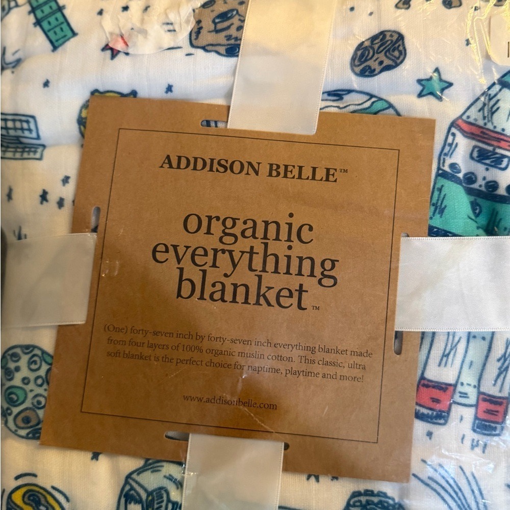 Addison Belle Organic Everything Blanket Muslin Cotton Space Astronaut 47x47 NEW